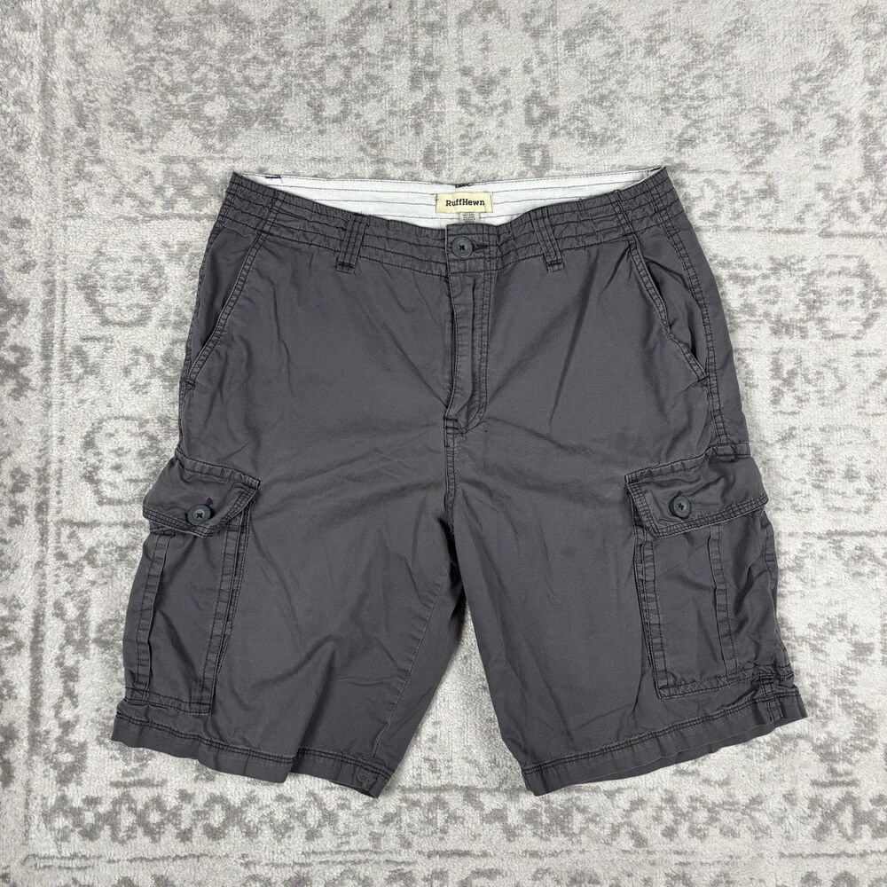 RuffHewn Cargo Shorts Men Gray Cotton Utility Casual Outdoor Hiking Camp Size 33